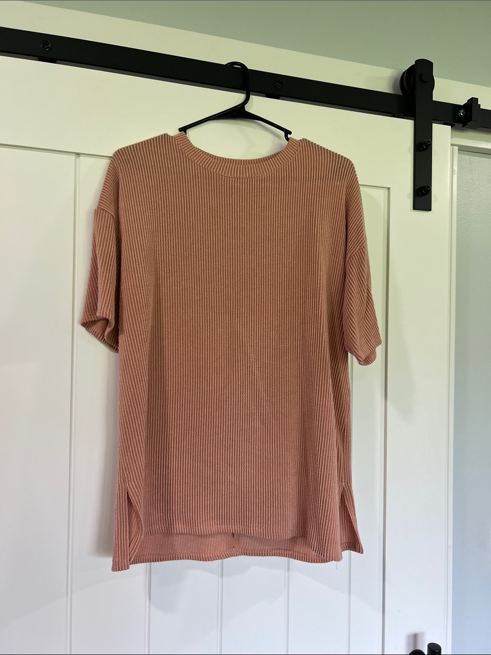 Ribbed Short Sleeve Top in Dusty Rose L